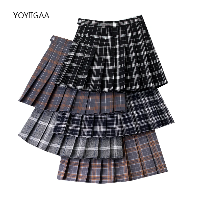 

Клетчатые женские плиссированные юбки с высокой талией, трапециевидная Женская мини-юбка, летние женские юбки для танцев в стиле Харадзюку,...