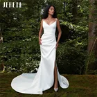 JEHETH атласные свадебные платья-русалки на тонких бретельках в стиле бохо, сексуальные свадебные платья с высоким разрезом и открытой спиной