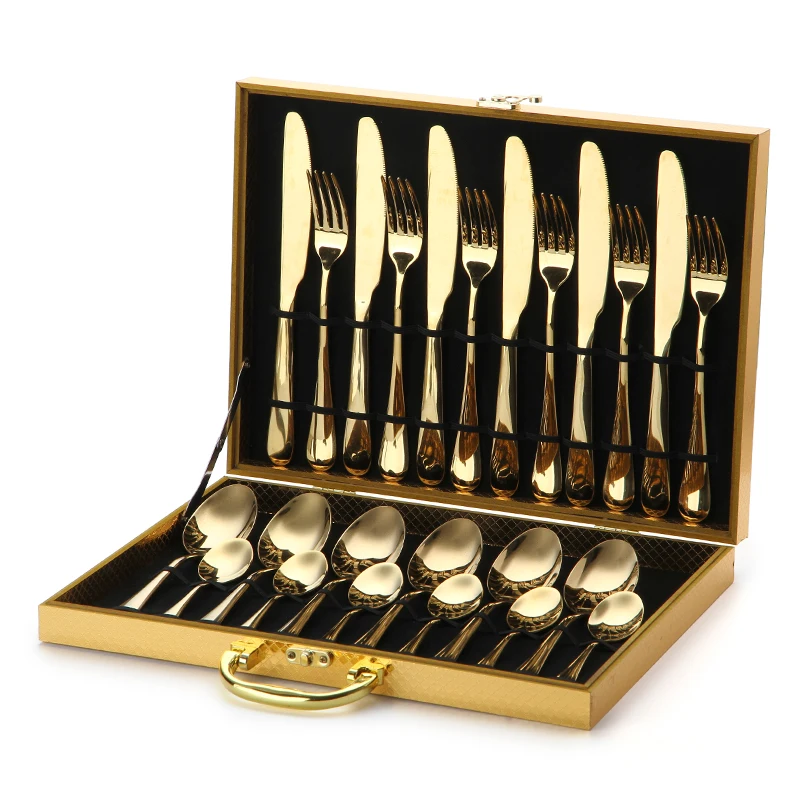

Gold 24 Pcs Luxury Metal Eco Friendly Cutlery Set Modern Art Europe Design Elegant Life Geschirr Set Kitchen Accessories EC50CJ