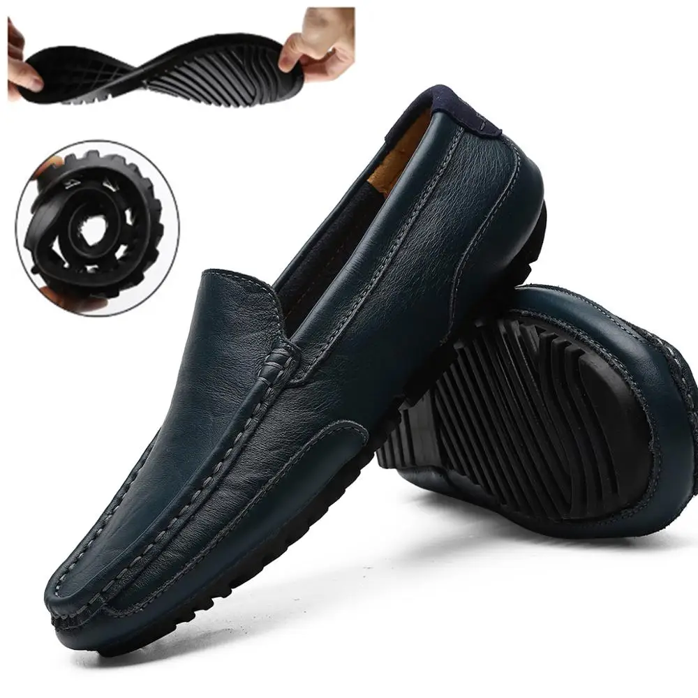 

Genuine Leather Men Casual Shoes Brand 2020 Italian Men Loafers Moccasins Breathable Slip on Black Driving Shoes Plus Size 37-47