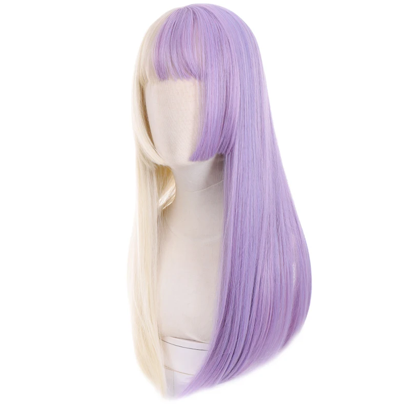 Длинные Синтетические прямые пряжки парик с взрыва светильник фиолетовый