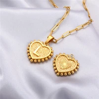 26 capital initials heart pendant necklace for woman man double layer paperclip gold chain stainless steel jewelry choker