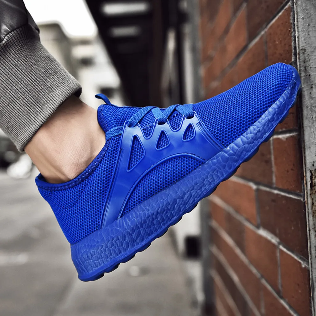 SAGACE Sneakers Men's Fashion Casual Mesh Lace Up Blue Solid Sport Running Shoes Comfortable Breathable Lightweight X0108 | Обувь