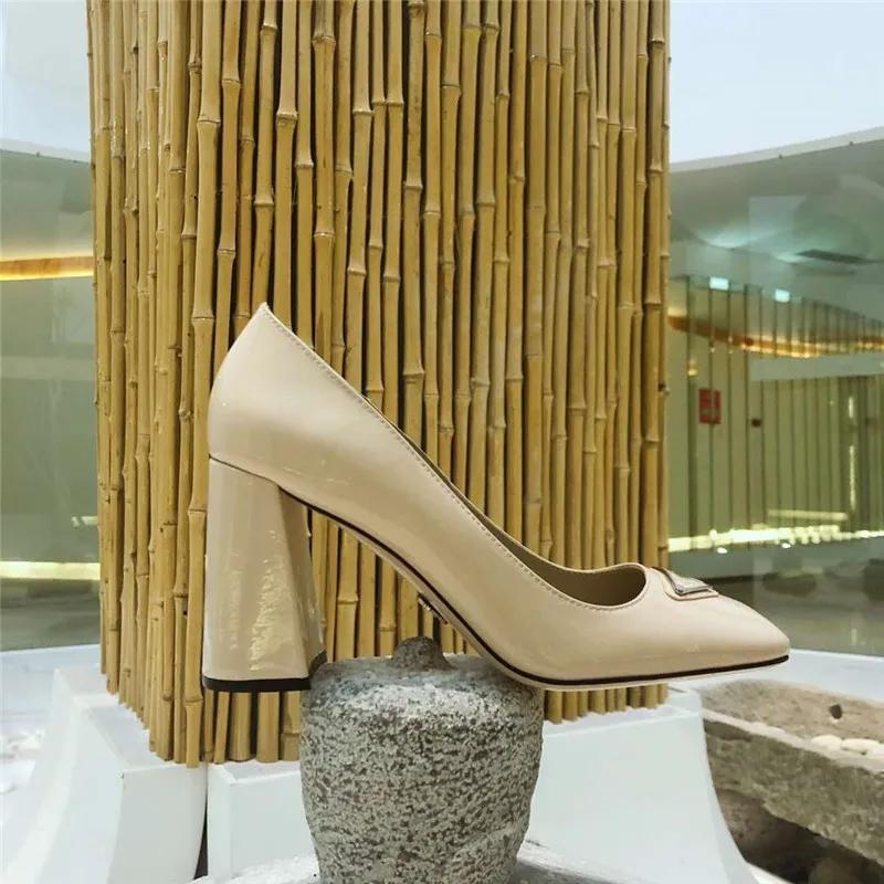

prowow high-heeled shoes woman Fashion Brand Square Toe Pumps Thick heel shallow mouth High Heels Black White Slip On Shoes