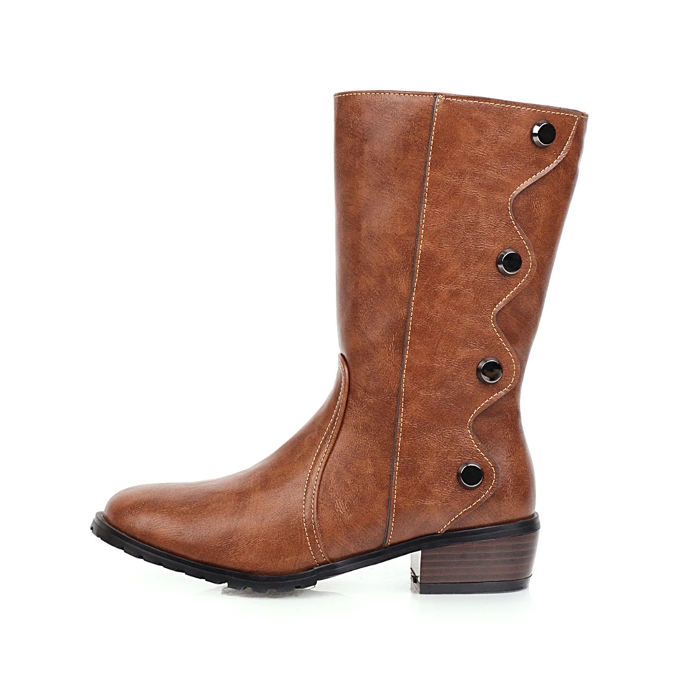 

Женские ботинки; Ботинки из искусственной кожи в стиле ретро; Удобные женские ботинки до середины икры на молнии; Женская обувь осень-зима ...