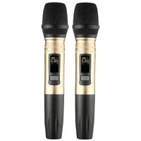 hfes 2pcsset ux2 uhf wireless microphone system handheld led mic uhf speaker with portable usb receiver for ktv dj speech ampli
