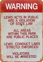 warning lewd acts in public are a vilolation of state law metal tin sign 8x12 in