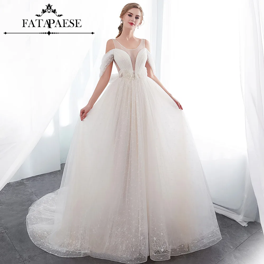 Женское длинное свадебное платье Прозрачное цвета слоновой кости с круглым