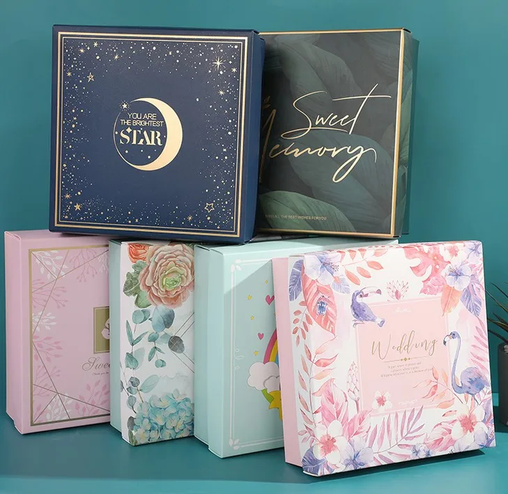 

18.5*18.5*6cm Colourful Gift Paper Box and Bag Birthday Wedding Gift Cookie Candy Packaging Use 50 set/lot