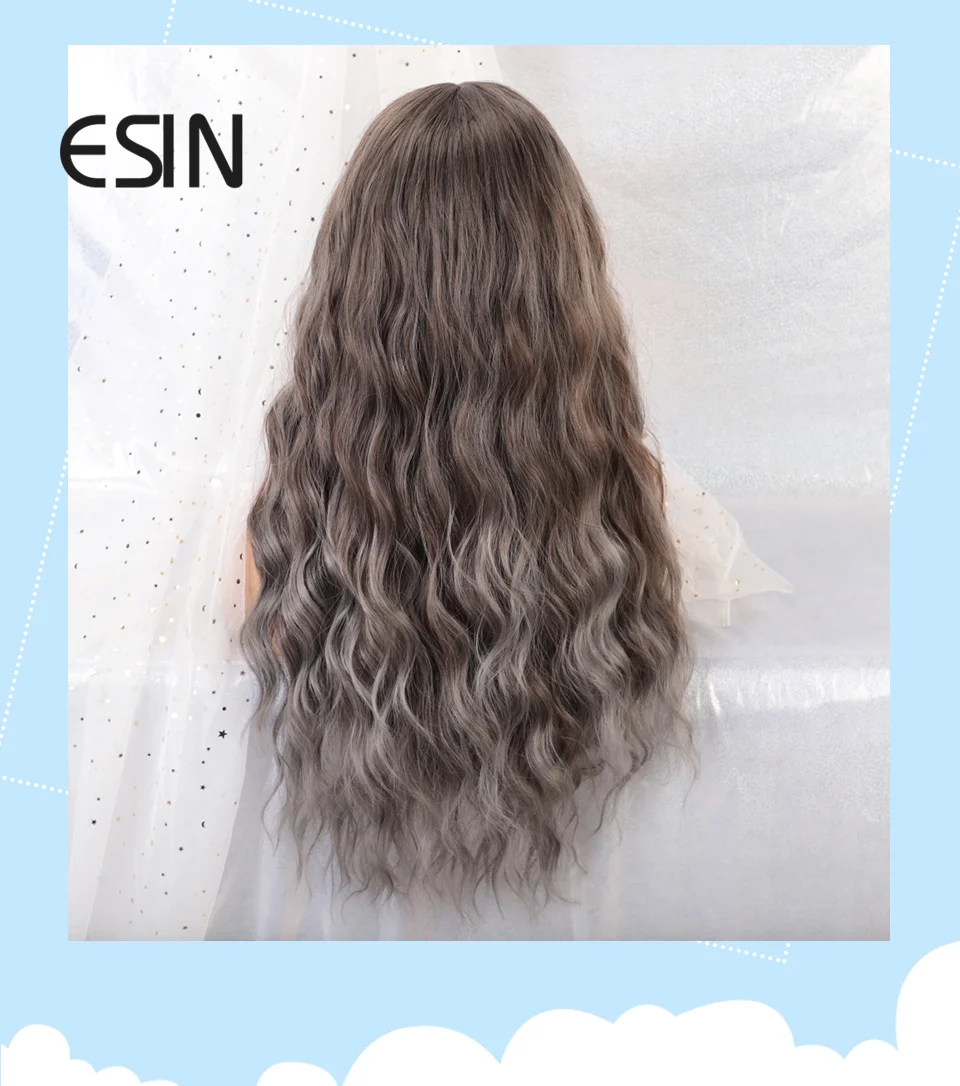 ESIN серая корня Омбре светильник серый длинный волнистый парик с челкой косплей