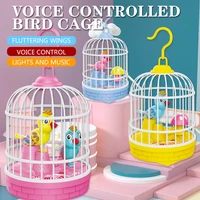 inductive sound voice control bird cage funny toy pet toy animal simulation birdcage kids toy gift garden ornaments light music