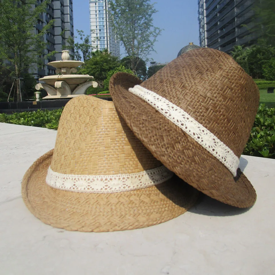 

Panama Hat Men Straw Fedora Male Sunhat Women Summer Beach Sun Visor Cap Chapeau Cool Jazz Trilby Cap Sombrero With Withe Lace