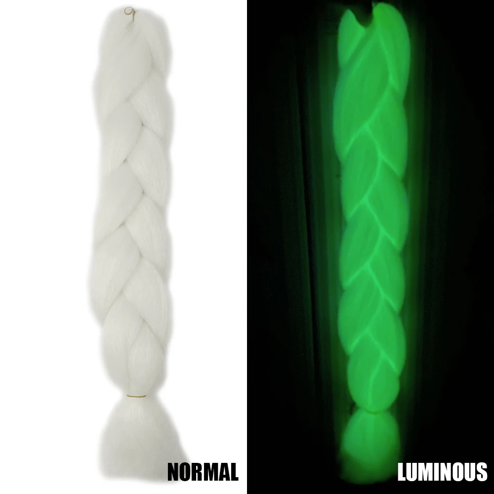 Neon Glowing Hair Florescent Light Braiding Hair Synthetic Jumbo Braids Shining Hair in the Darkness 24inch 100g kanekalon - Цвет: #12