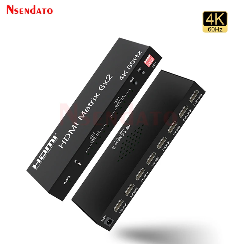 Матричный коммутатор 4K 60 Гц HDMI 6x2 6 в 2 выход 4k аудио видео сплиттер переключатель