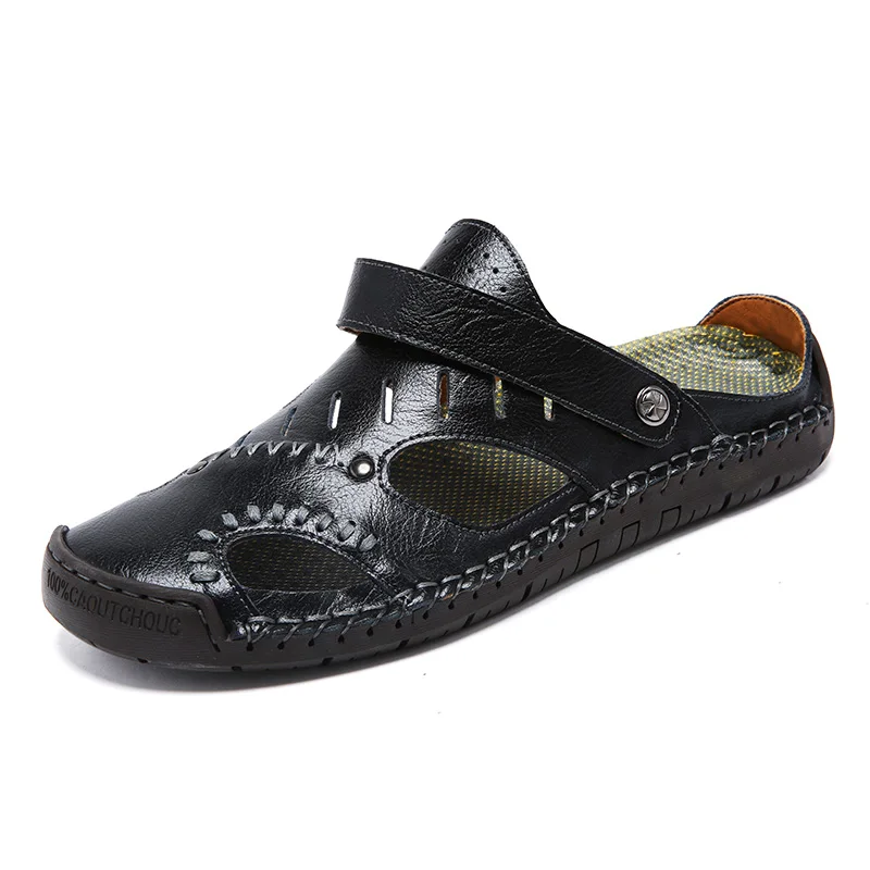 

Men Shoes Summer Casual Slippers British Genuine Leather Men Shoes Breathable Slip on Lazy Loafers Men's