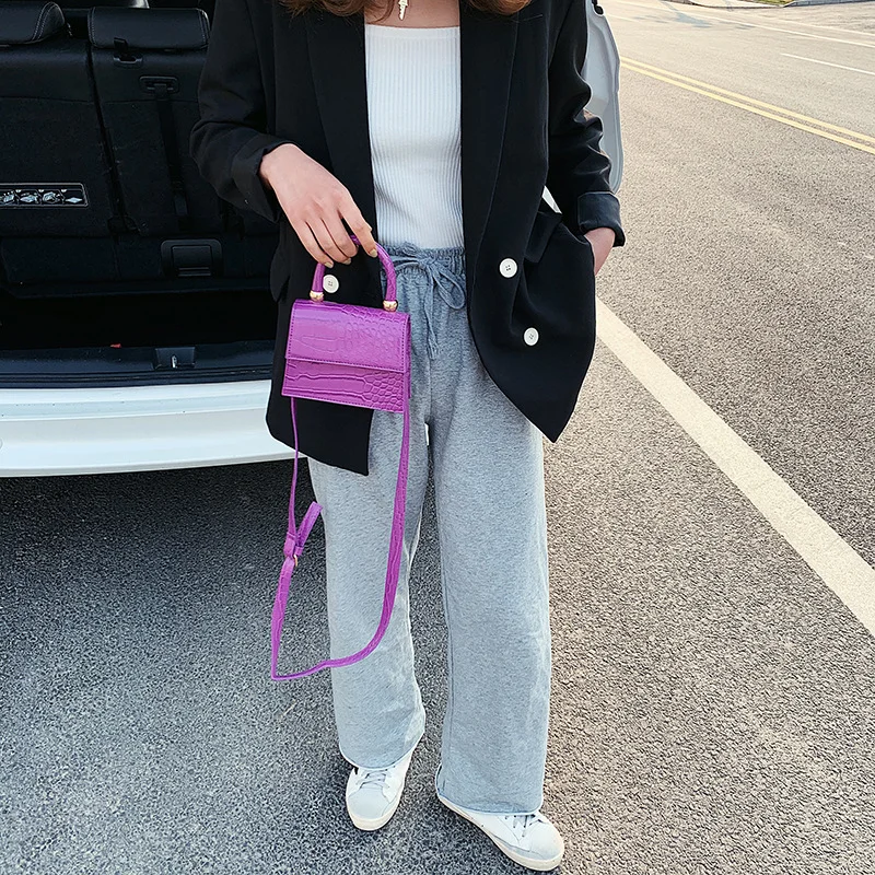 

Buylor Crossbody Bag Mini Shoulder Bag Small Square Leather Handbag Cute Messenger Bag Crocodile Pattern Top Handle Clutch Tiny