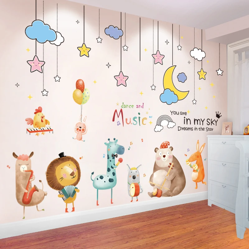 

Cartoon Animals Wall Stickers DIY Coulds Stars Wall Decals for Kids Room Baby Bedroom Children Nursery Home Decoration Wallpaper