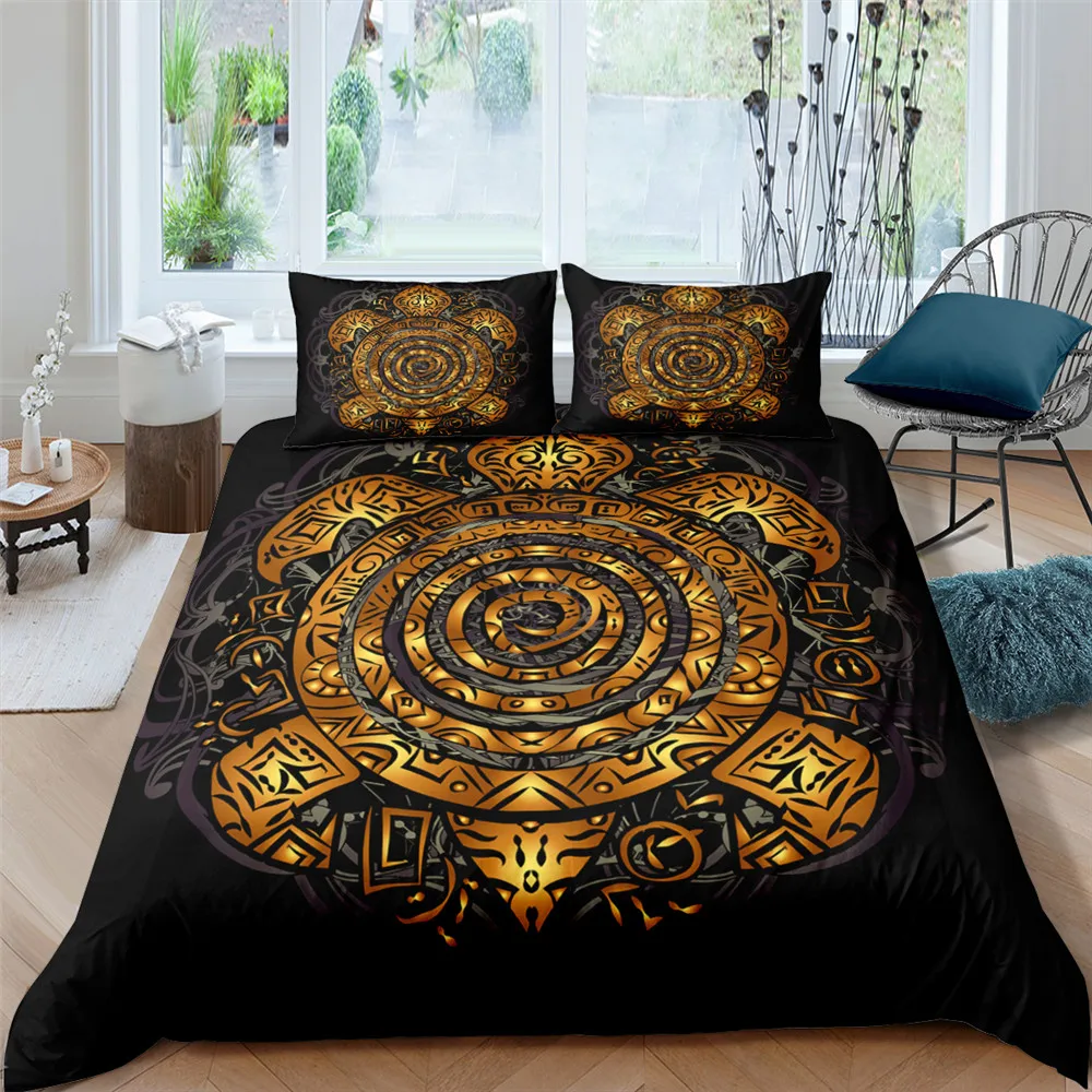 

2/3PCS Bedding Sets 3D Effect Gold Sea Turtle Pattern Duvet Cover Set With Pillowcase Queen King Full Single Size