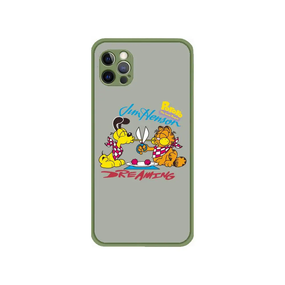 

Cute Cartoon anime Garfield CoupleMint Green Anime Phone Case cover For iphone 12 Pro Max 11 8 7 6 S XR PLUS X XS SE 2020 mini