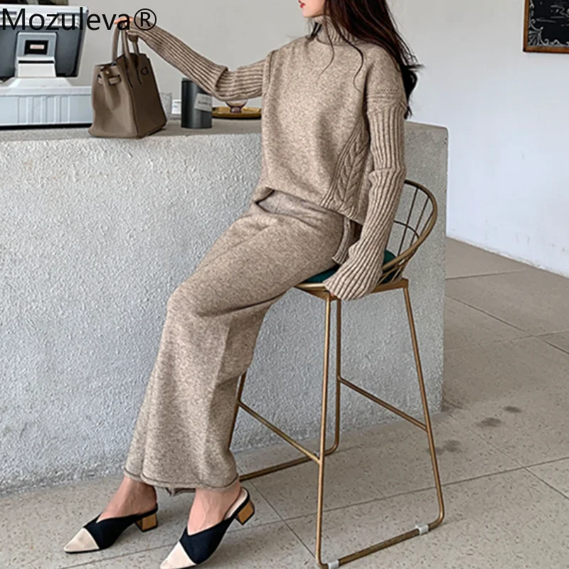 Осенне-зимний утепленный Женский комплект из 2 предметов водолазка и широкие