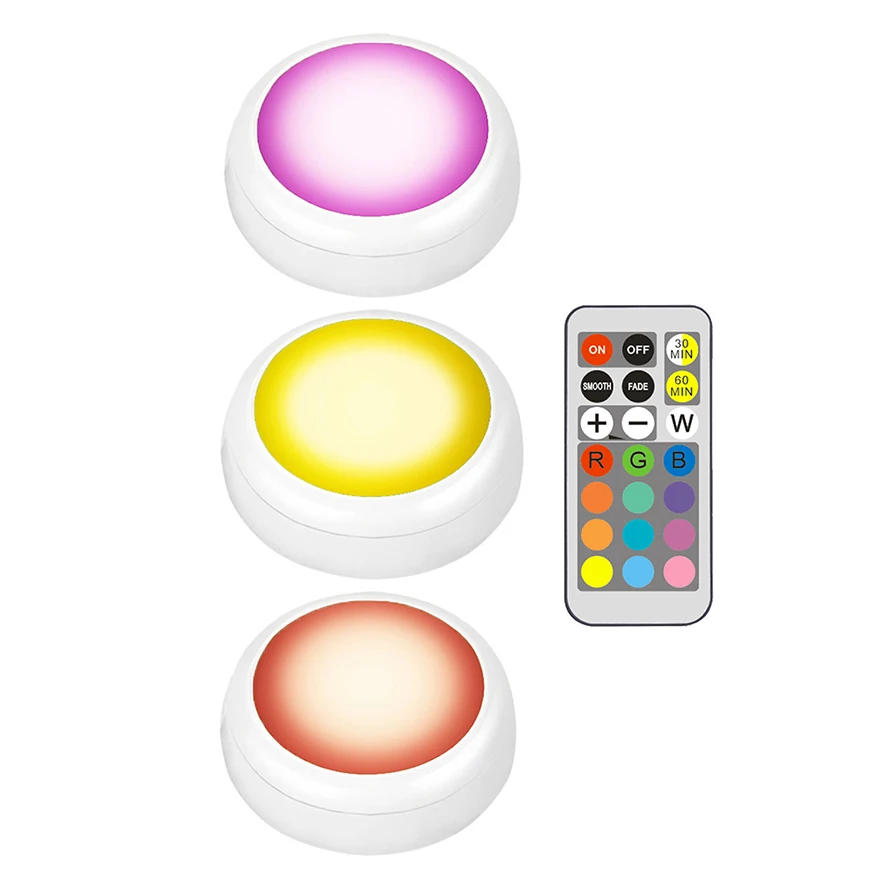 3 lamp and remote Светодиодный светильник на батарейках RGB цвет Шайба светильник s затемнения под полкой кухонный счетчик светильник ing пульт дистанционного управления ночной Светильник - Цвет: 3 lamp and remote