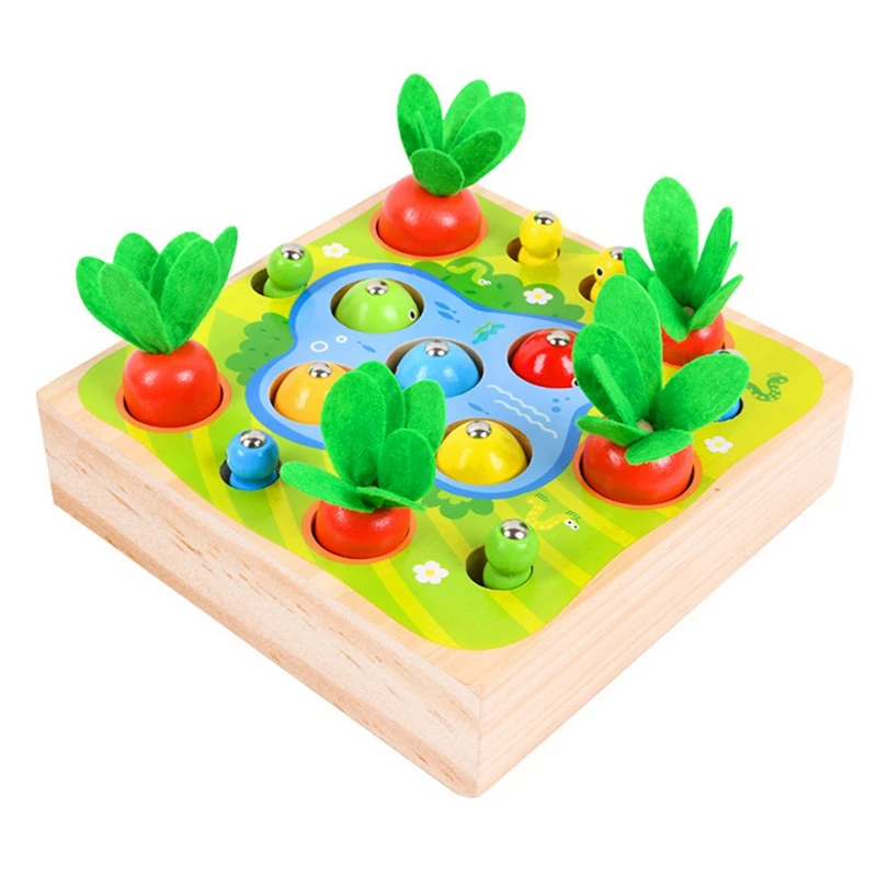 

Wooden Children's Educational Toys Farm Puzzle Carrot Pulling And Inserting Game Magnetic Fishing Catch Insect Toys
