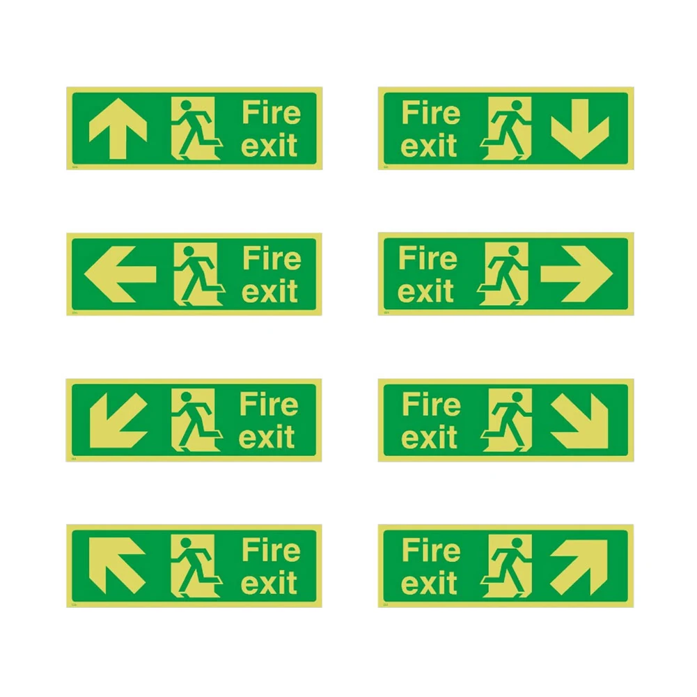 8 шт. фоторегулирующий знак Fire Exit 300x100 мм пластиковые стрелы всех направления