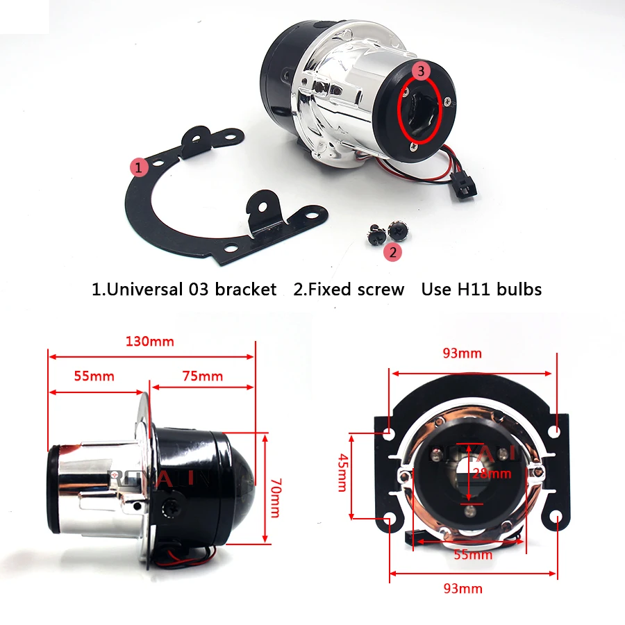 ROYALIN HID H11 Биксеноновая линза для проектора 2 5 дюйма металлическая Бифокальная