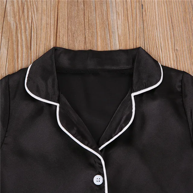Baby Boy Black Satin Silk Pajama Sets Sleepwear Long Sleeve Top Pants 1-7Y Toddler Kids Children Summer Fall Casual Nightshirt 5