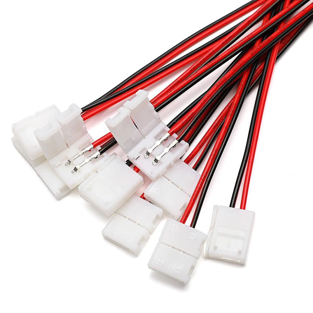 2-pin LED strip connector 8mm 10mm power cord connector for 3528/5050 LED strip socket PCB ribbon 10 pcs/batch without soldering