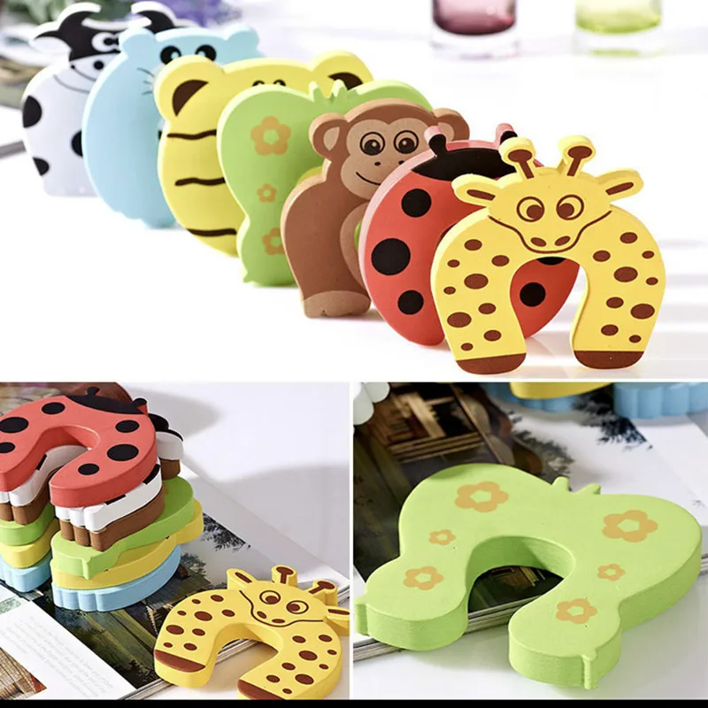 Bloqueador de puerta con dibujos de animales para ni&ntilde;os y beb&eacute;s, soporte de tope de seguridad, 10 unids/lote-5