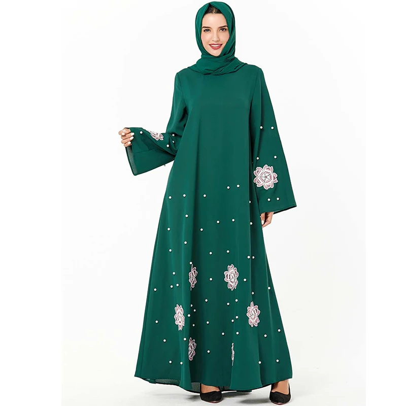 

Женское платье-Кафтан Abaya, мусульманский хиджаб в Дубае зеленого цвета, турецкие платья, Caftan Grote Maten Dames Kleding Baju Muslim Wanita