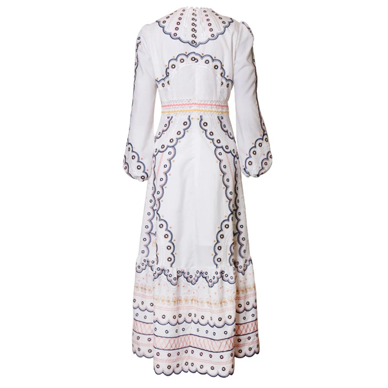Платье с вышивкой женское платье миди рукавами фонариками и высокой