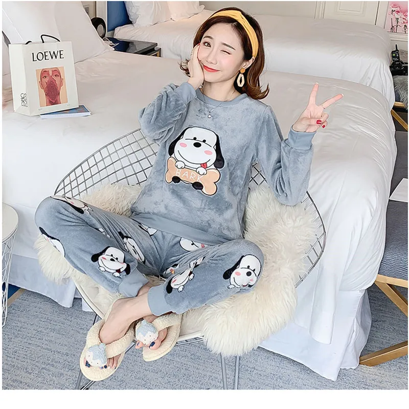 2019 зимняя фланелевая Женская одежда для сна пижама милый пижамный комплект с