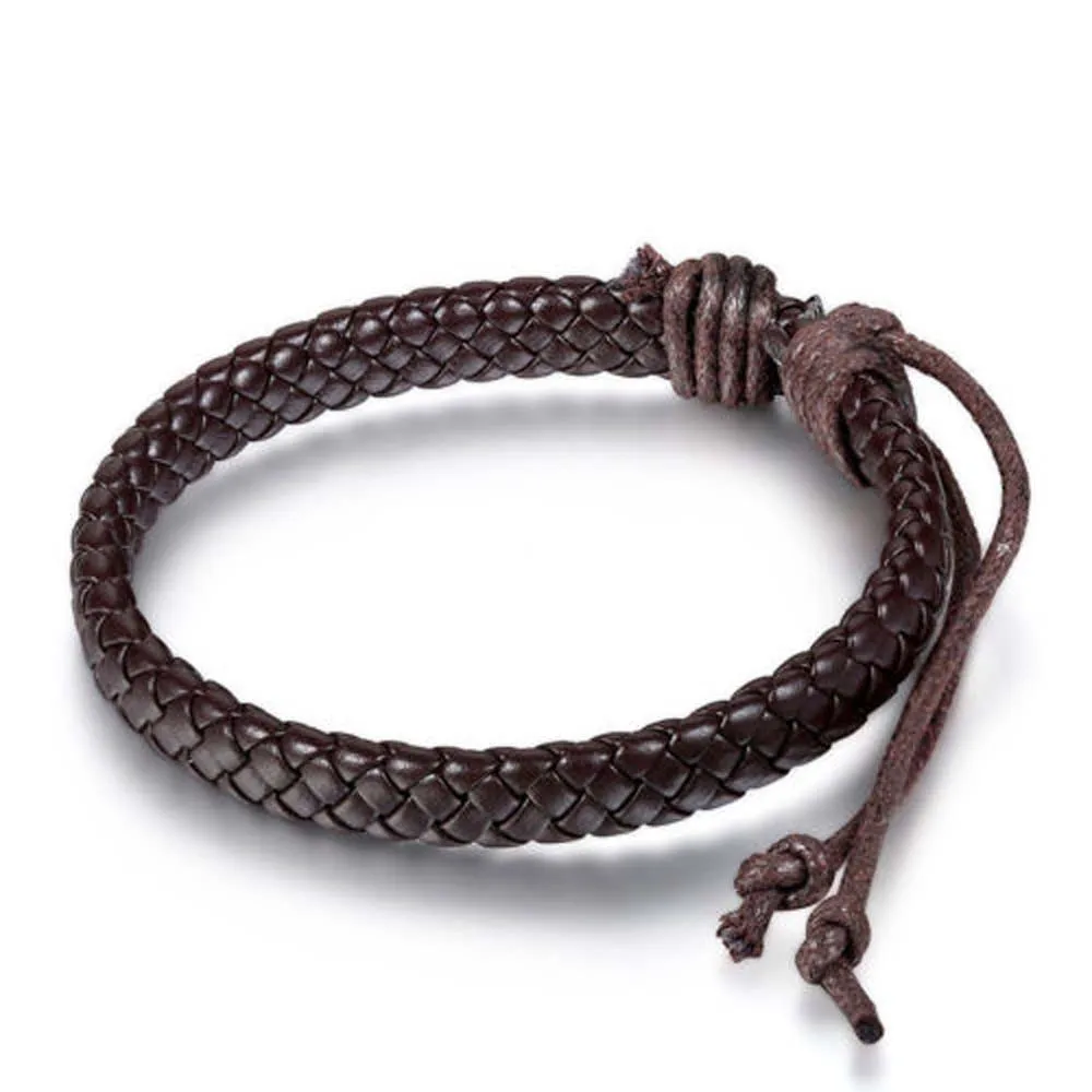 New Punk Men Leather Bracelet Bangle Cuff Rope Jewelry Black/Brown Braided Adjustable Fashion Bangles | Украшения и аксессуары