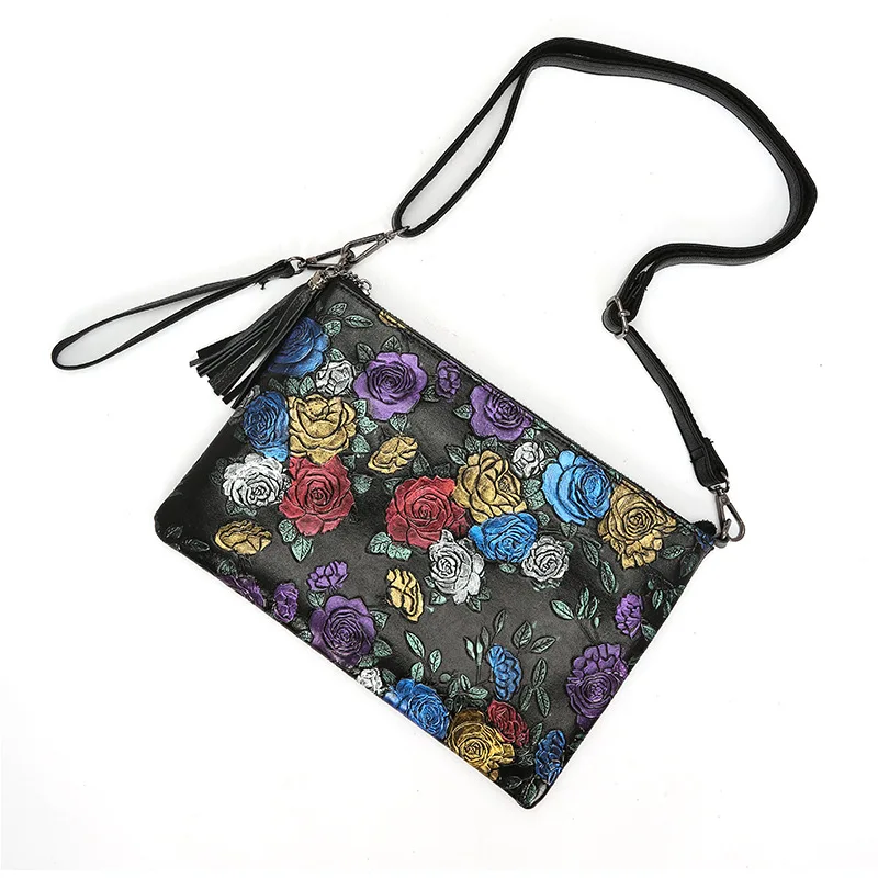 Новая женская сумка-конверт из воловьей кожи с рисунком розы одним плечом через