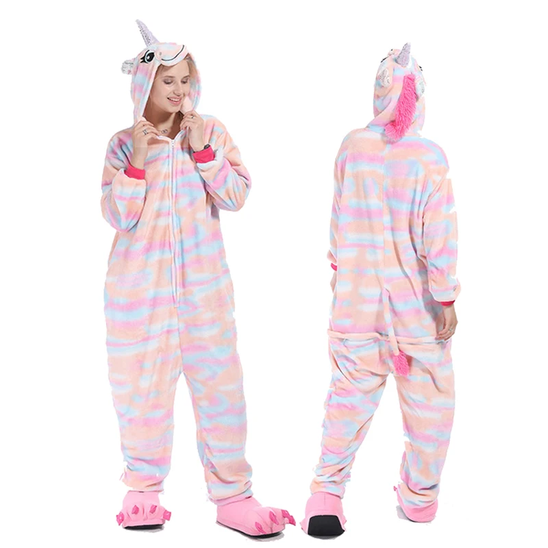 Pink Pegasus 2 Новинка, пижама единорог, женский комбинезон, кигуруми, панда, зимняя Фланелевая пижама, кигуруми, для взрослых, ночная рубашка, стежка, единорог, одежда для сна, комбинезоны - Цвет: Pink Pegasus 2