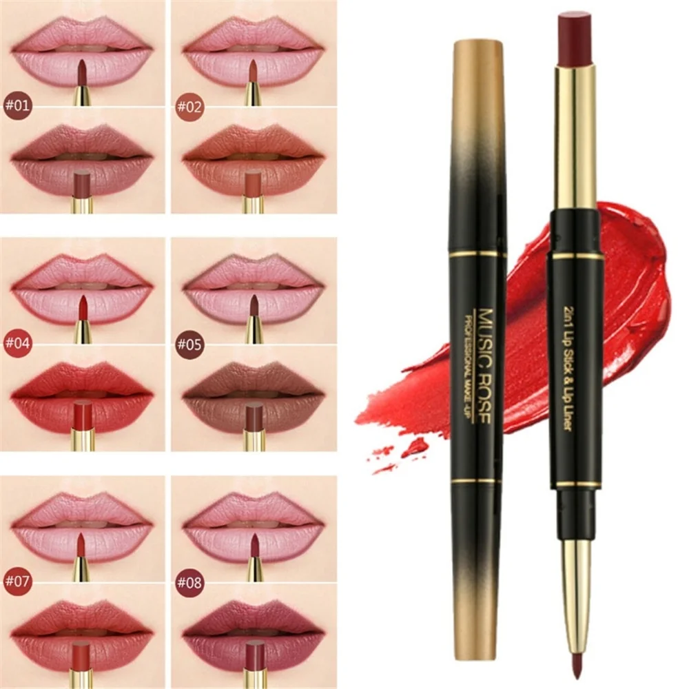 2 в 1 карандаш для губ Губная помада макияжа Водонепроницаемая телесная цветная