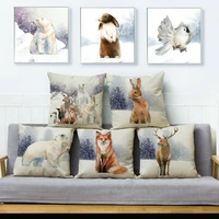 watercolor paint winter animal cushion coverpillow covers linen throw pillows