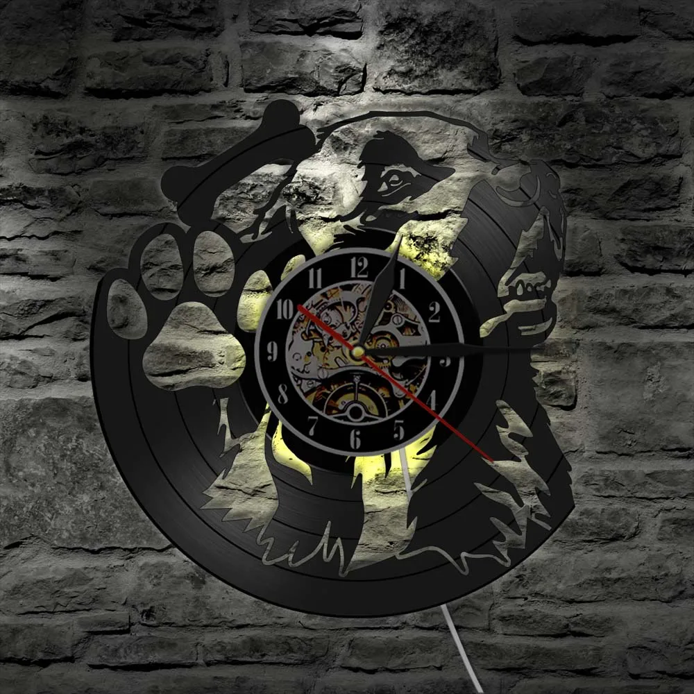 Price Relógio de parede com gravação em vinil para pets, relógio de parede silencioso com espaço para pata de cachorro, lâmpada de iluminação para pet, decoração retrô para casa, presente de brinquedo de cachorro