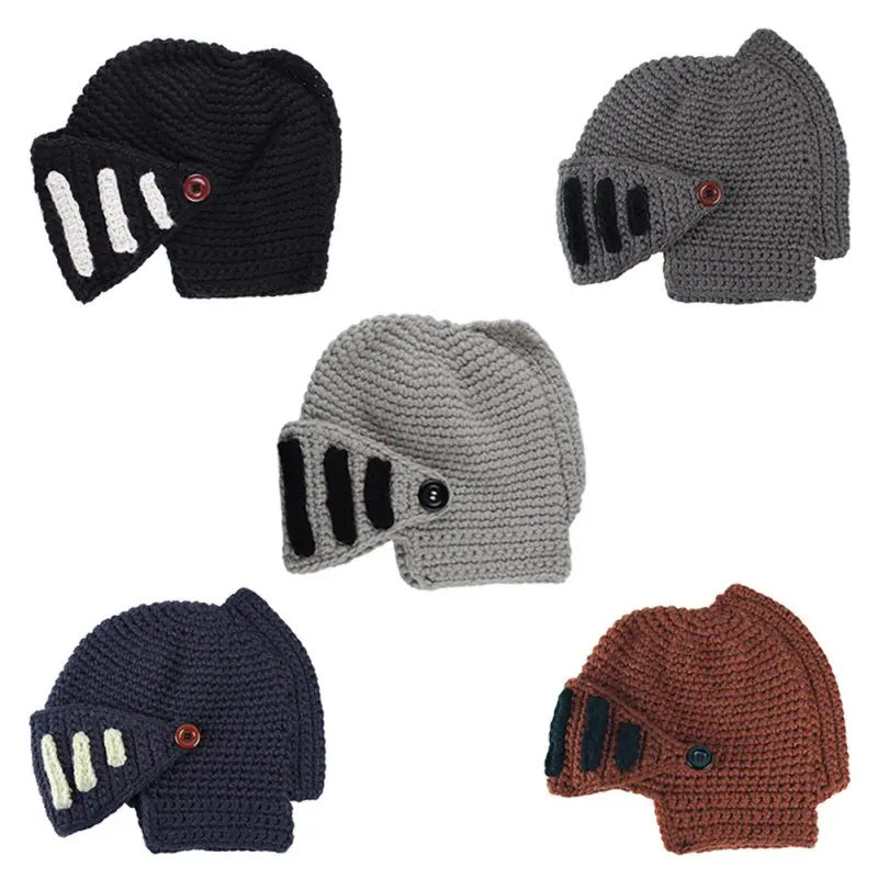 

Novelty Roman Hat Winter Beanie Hats For Men Warm Mask Knight Helmet Knitted Cap Handmade Gladiator Mask Hat High qualityuu