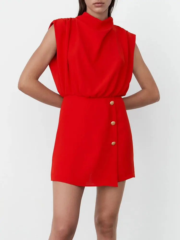 

Za Jumpsuit 2021 Summer Women High Waist Sleeveless Rompers Playsuits Elegant High Neck Ladies Offiece Work Wear Casual Bodysuit