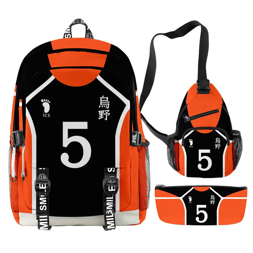 Anime Haikyuu Backpack +Shoulder Chest Bag + Wallet Clutch 3 Piece Set Teenager Boys Girls School Bags Rucksack Travel |