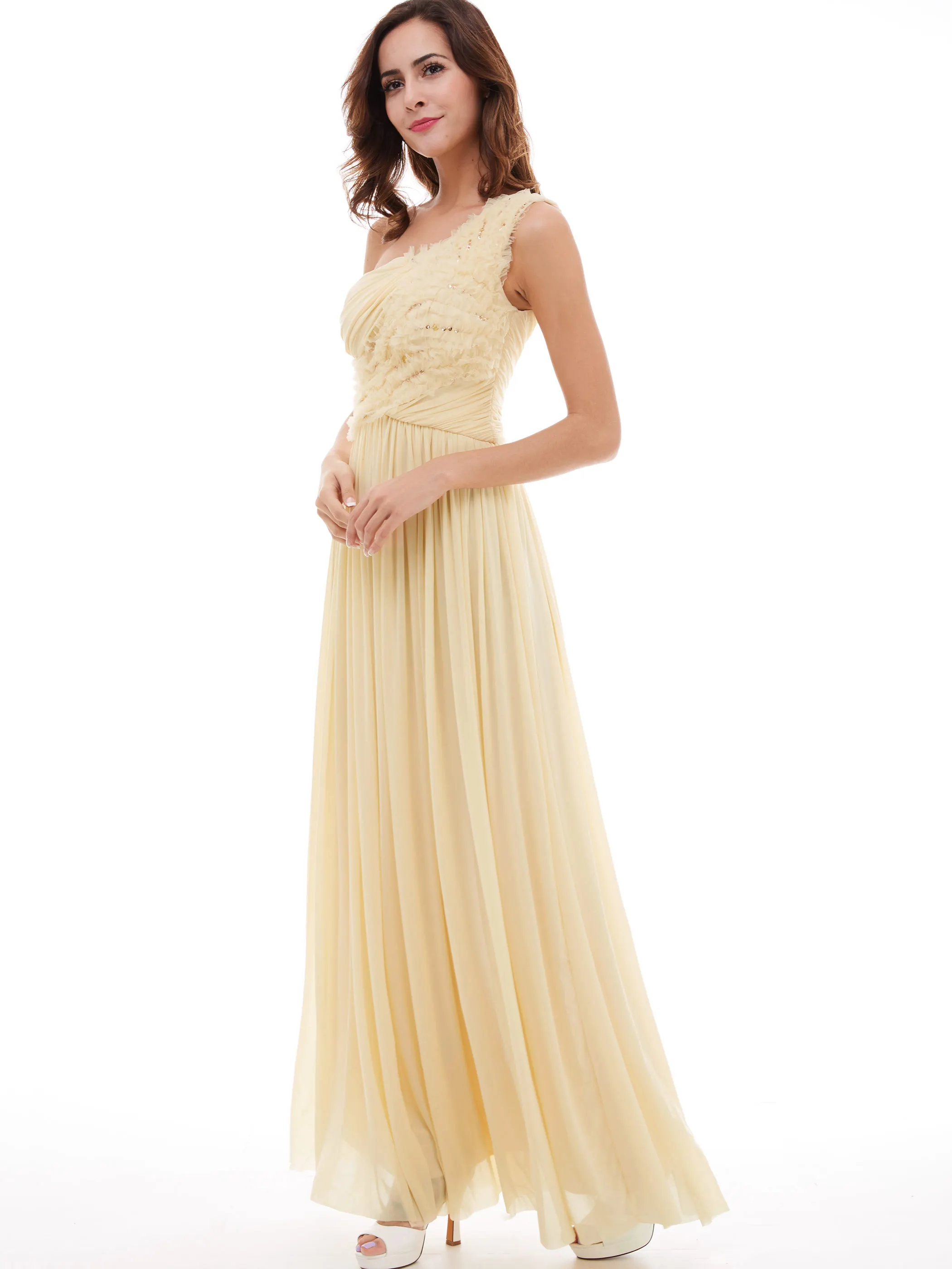 Длинное вечернее платье цвета шампанского Dressv недорогое ДРАПИРОВАННОЕ