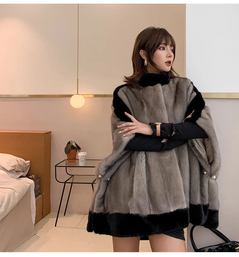 Женское пальто из натурального меха норки пончо шаль оптом и в розницу | Женская