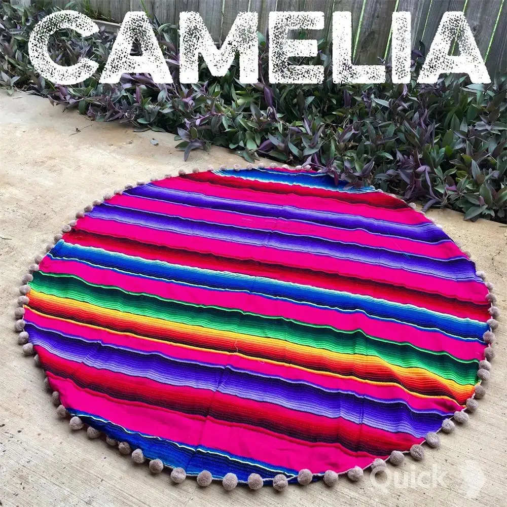 Этническое круглое пляжное полотенце в радужную полоску богемское мексиканское