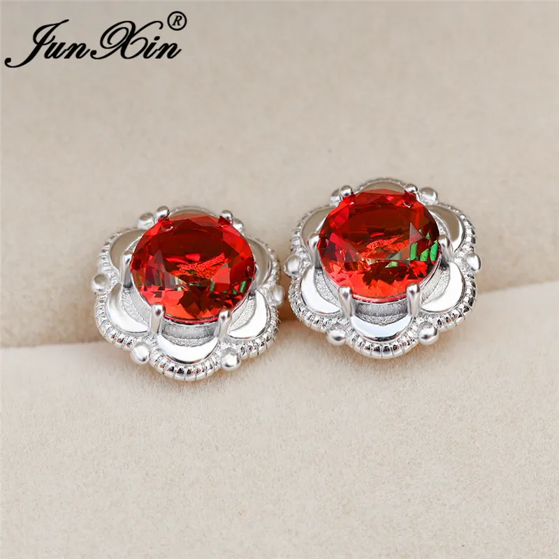 Роскошные Шарм Мистик цветок серьги из белого золота розового в цветах радуги