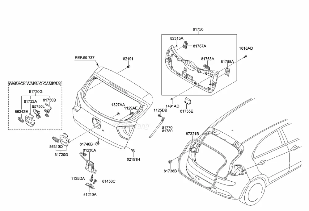 Дверная ручка в сборе для Kia Rio 2012-2017 Задняя Крышка багажника переключатель с
