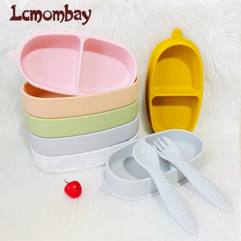 

Детский силиконовый набор для кормления вилка ложка Двусторонняя детская силиконовая тарелка детская миска столовая посуда для детей