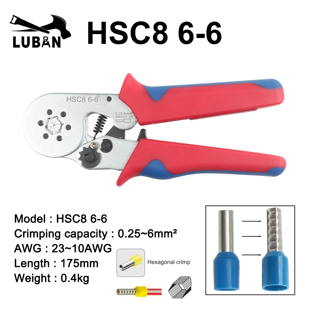 6-6A-S HSC8 6-4A 6-6 мини-тип обжимные плоскогубцы 0,25-10 мм2 терминалы обжимные инструменты многофункциональный инструмент руки плоскогубцы hsc8 16-4 6-16 мм2 - Цвет: 6-6A-S